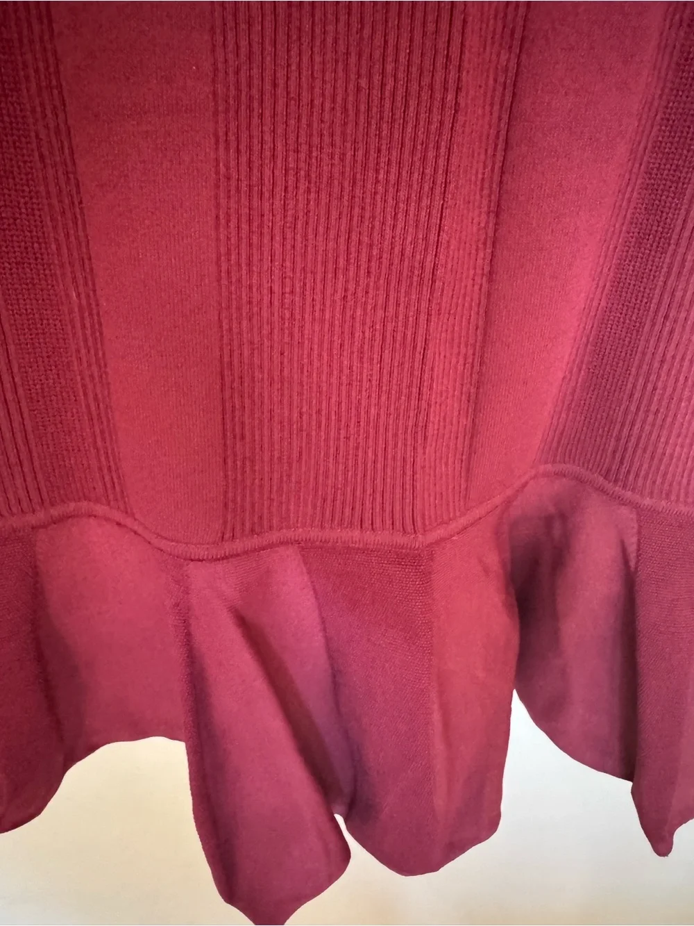 NWT Nicole Miller Rib-Knit Long Sleeve Ruffle Hem Dress - Burgundy
